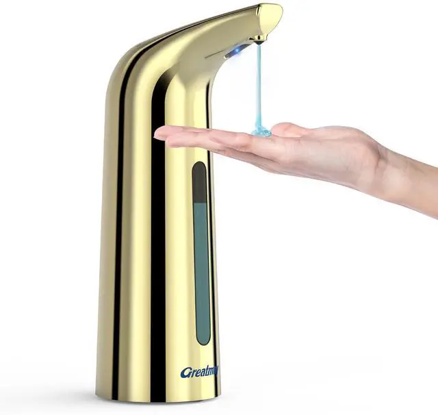 Main image of Convenient Automatic Soap Dispenser,4 Adjustable Levels Touchless Hand Sanitizer Pump with Infrared Sensor, 400 ml Countertop Electric Soap Dispenser for Bathroom,Kitchen (Gold)