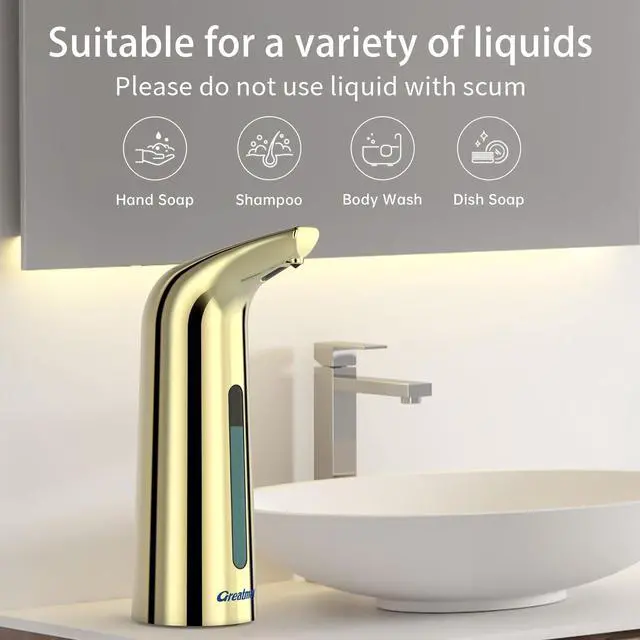 Alt view image 5 of 6 - Convenient Automatic Soap Dispenser,4 Adjustable Levels Touchless Hand Sanitizer Pump with Infrared Sensor, 400 ml Countertop Electric Soap Dispenser for Bathroom,Kitchen (Gold)