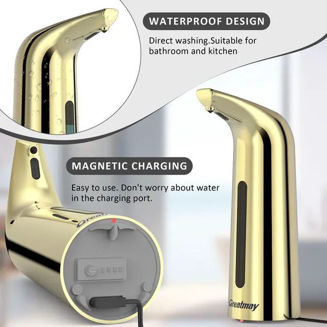 Alt view image 4 of 6 - Convenient Automatic Soap Dispenser,4 Adjustable Levels Touchless Hand Sanitizer Pump with Infrared Sensor, 400 ml Countertop Electric Soap Dispenser for Bathroom,Kitchen (Gold)
