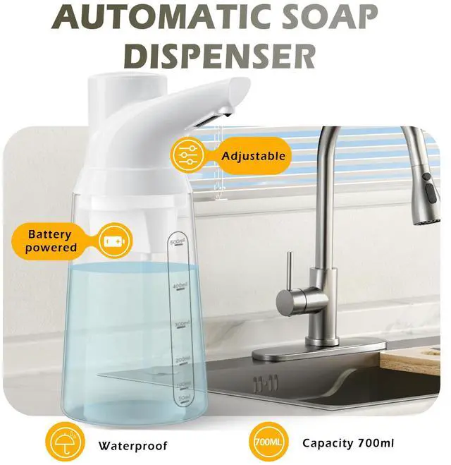 Alt view image 2 of 6 - Adjustable Automatic Soap Dispenser Touchless, 4 Adjustable LevelsBattery Powered Operated Sensor Liquid Soap PumpTouch-Free Hand Sanitizer Dispenser