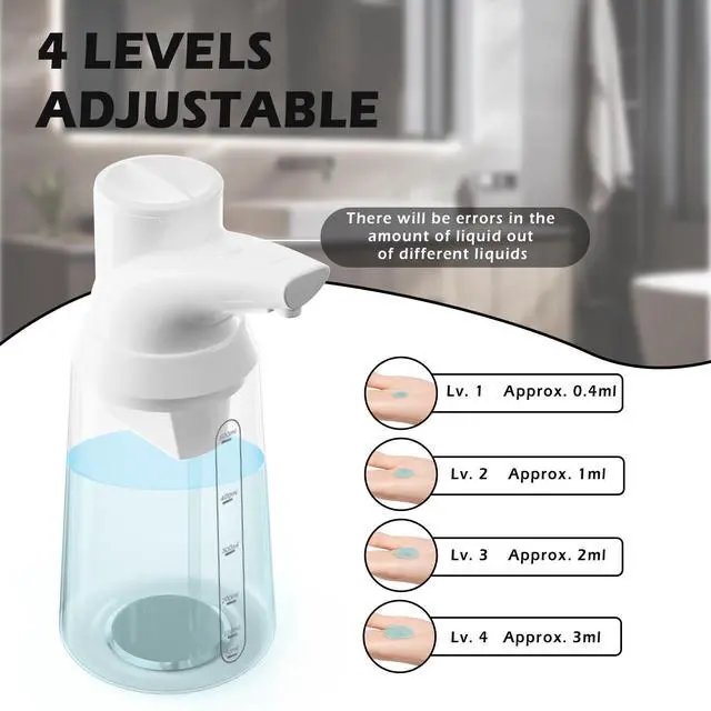 Alt view image 4 of 6 - Adjustable Automatic Soap Dispenser Touchless, 4 Adjustable LevelsBattery Powered Operated Sensor Liquid Soap PumpTouch-Free Hand Sanitizer Dispenser