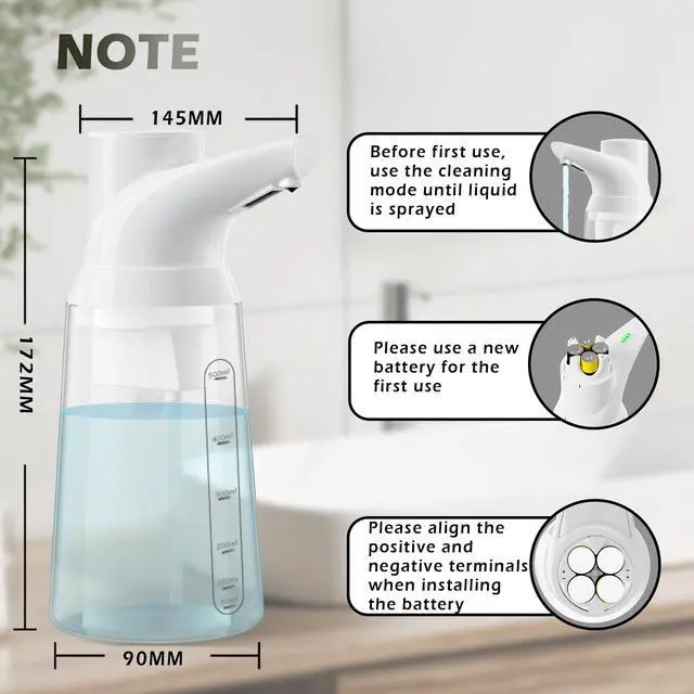 Alt view image 3 of 6 - Adjustable Automatic Soap Dispenser Touchless, 4 Adjustable LevelsBattery Powered Operated Sensor Liquid Soap PumpTouch-Free Hand Sanitizer Dispenser