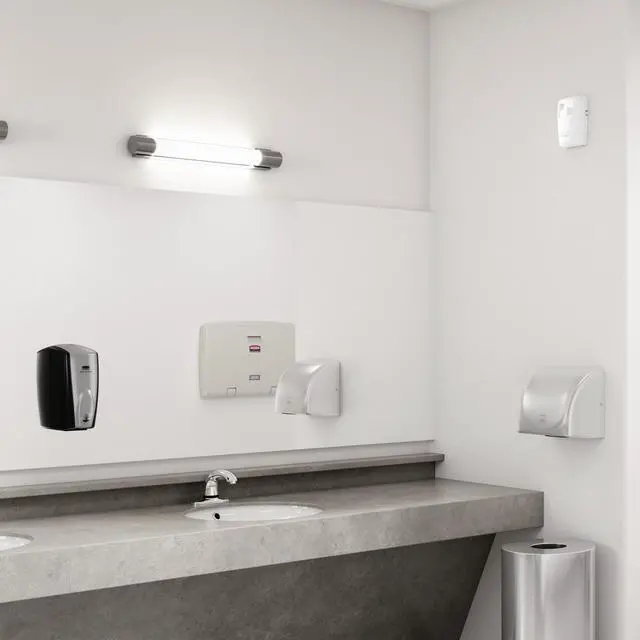 Alt view image 6 of 7 - AutoFoam Hand Soap & Sanitizer Dispenser Black/Black Pearl Touchless Wall Mount Battery Operated for Restrooms in Offices/Hotels/Entertainment/Schools