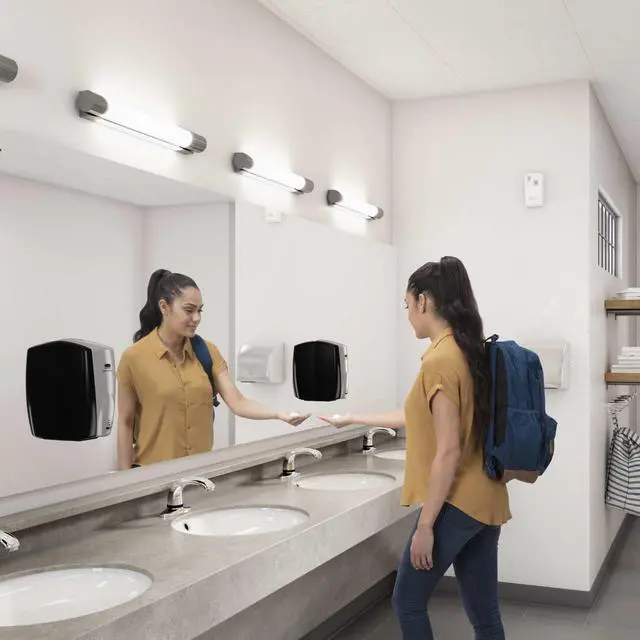 Alt view image 4 of 7 - AutoFoam Hand Soap & Sanitizer Dispenser Black/Black Pearl Touchless Wall Mount Battery Operated for Restrooms in Offices/Hotels/Entertainment/Schools
