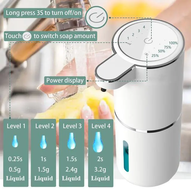 Alt view image 2 of 7 - Automatic Liquid Soap Dispenser,Touchless Hand Soap Dispenser 13.5oz/400ml USB Rechargeabled Dispenser Electric,Wall Mounted 4 Levels Adjustable Soap Dispenser Pump for Bathroom Kitchen Dish Soap