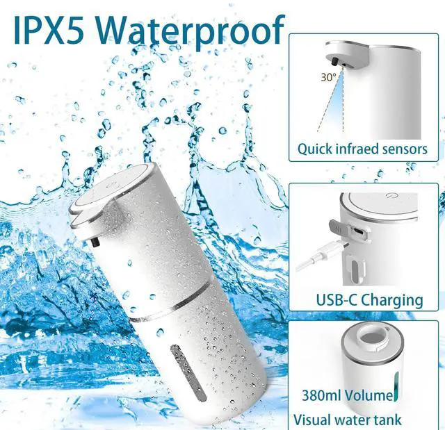 Alt view image 6 of 7 - Automatic Liquid Soap Dispenser,Touchless Hand Soap Dispenser 13.5oz/400ml USB Rechargeabled Dispenser Electric,Wall Mounted 4 Levels Adjustable Soap Dispenser Pump for Bathroom Kitchen Dish Soap
