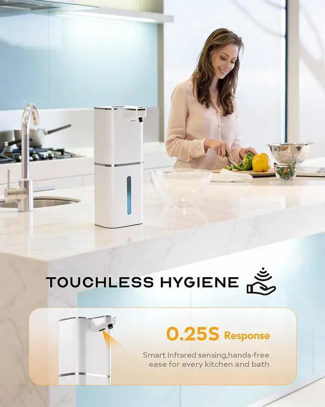 Alt view image 2 of 7 - Automatic Soap Dispenser Touchless, 6-Level Adjustable,13.5oz/400ml Rechargeabled Wall Mounted Smart for Bathroom and Kitchen Dish Soap,White