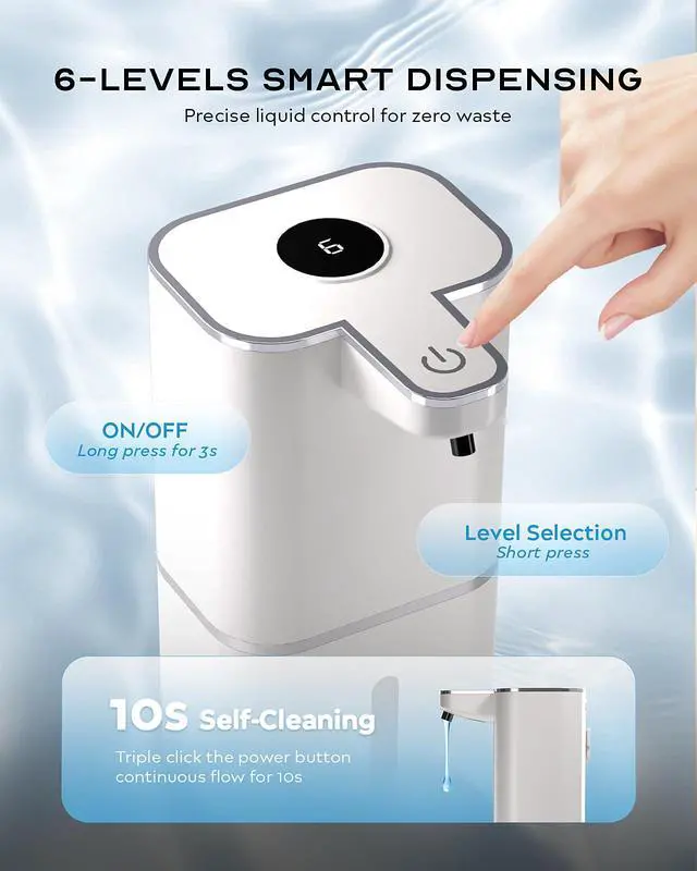 Alt view image 3 of 7 - Automatic Soap Dispenser Touchless, 6-Level Adjustable,13.5oz/400ml Rechargeabled Wall Mounted Smart for Bathroom and Kitchen Dish Soap,White