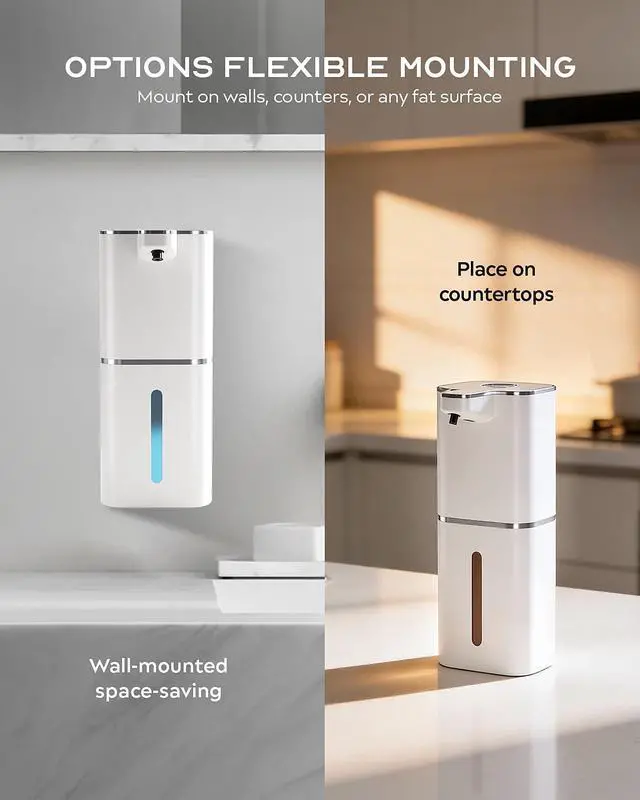 Alt view image 4 of 7 - Automatic Soap Dispenser Touchless, 6-Level Adjustable,13.5oz/400ml Rechargeabled Wall Mounted Smart for Bathroom and Kitchen Dish Soap,White