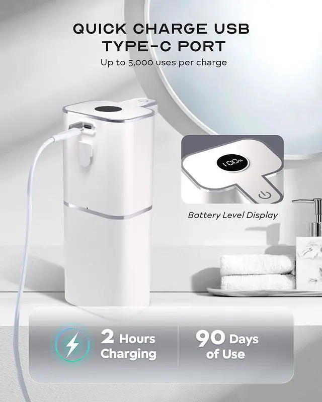 Alt view image 6 of 7 - Automatic Soap Dispenser Touchless, 6-Level Adjustable,13.5oz/400ml Rechargeabled Wall Mounted Smart for Bathroom and Kitchen Dish Soap,White