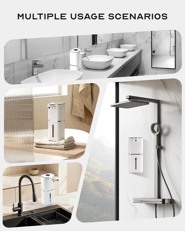 Alt view image 7 of 7 - Automatic Soap Dispenser Touchless, 6-Level Adjustable,13.5oz/400ml Rechargeabled Wall Mounted Smart for Bathroom and Kitchen Dish Soap,White