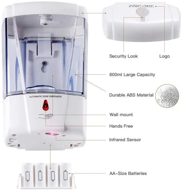 Alt view image 2 of 7 - Soap Dispenser, Touchless Hand Sanitizer Dispenser Wall Mount Automatic Kitchen Soap Dispenser for Commercial Home, Office, 600ml/20oz