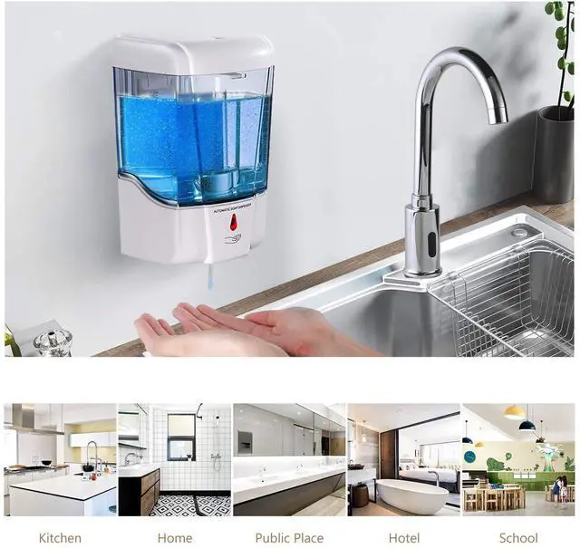 Alt view image 5 of 7 - Soap Dispenser, Touchless Hand Sanitizer Dispenser Wall Mount Automatic Kitchen Soap Dispenser for Commercial Home, Office, 600ml/20oz