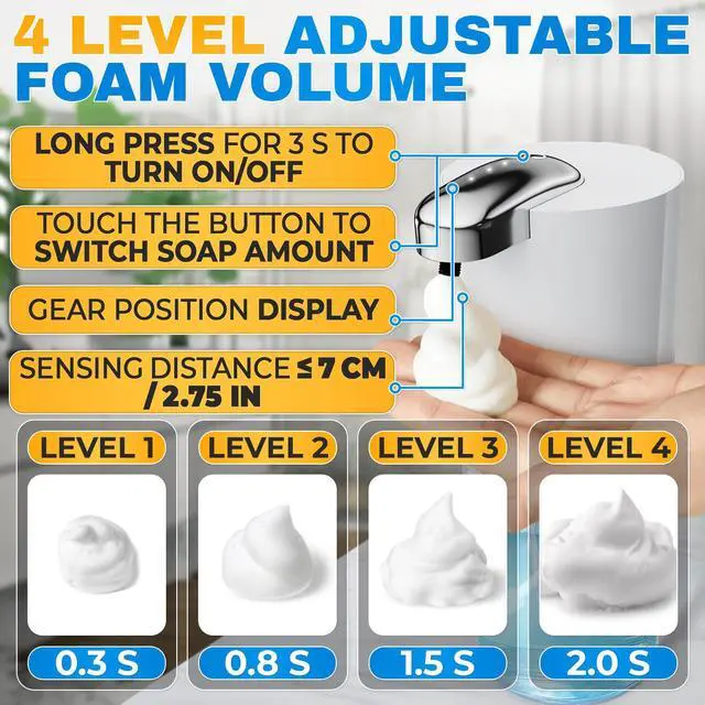 Alt view image 2 of 7 - Automatic Soap Dispenser Touchless - 13.5 Oz Automatic Hand Soap Dispenser, 4-Level Adjustable Foaming, Rechargeable and Long-Lasting, Good for Kitchen, Bathroom, Hotels, Great as Home Essentials Gift