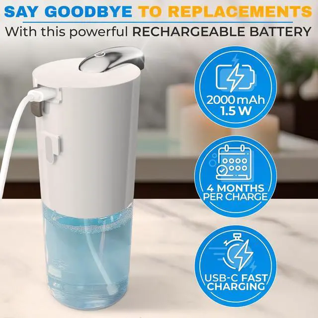 Alt view image 3 of 7 - Automatic Soap Dispenser Touchless - 13.5 Oz Automatic Hand Soap Dispenser, 4-Level Adjustable Foaming, Rechargeable and Long-Lasting, Good for Kitchen, Bathroom, Hotels, Great as Home Essentials Gift