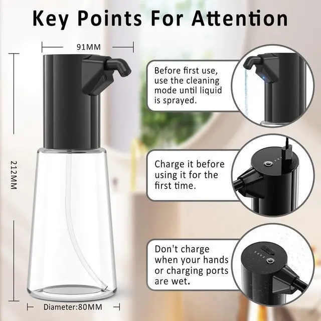 Alt view image 3 of 6 - Automatic Soap Dispenser Adjustable,4 Adjustable Levels Rechargeable Electric Liquid Dispenser,450ml Touchless Hand Sanitizer Pump for Bathroom and Kitchen,The Bottle is Replaceable (Black)