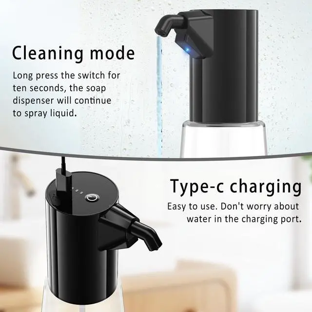 Alt view image 6 of 6 - Automatic Soap Dispenser Adjustable,4 Adjustable Levels Rechargeable Electric Liquid Dispenser,450ml Touchless Hand Sanitizer Pump for Bathroom and Kitchen,The Bottle is Replaceable (Black)