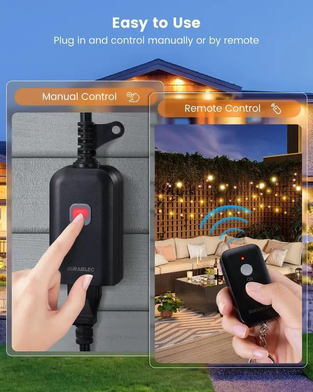 Alt view image 2 of 7 - Outdoor Remote Control Outlet, Wireless Waterproof Remote Power Switch, 15 AMP, 100 FT Range, 1 Remote 1 Outlet, Electrical Plug for for Outdoor Lights (Battery Included)