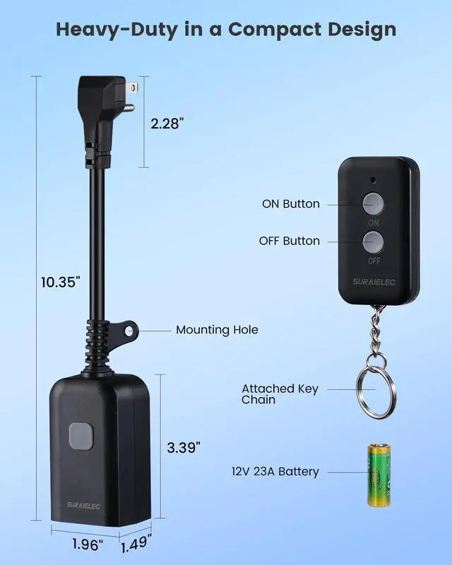 Alt view image 7 of 7 - Outdoor Remote Control Outlet, Wireless Waterproof Remote Power Switch, 15 AMP, 100 FT Range, 1 Remote 1 Outlet, Electrical Plug for for Outdoor Lights (Battery Included)