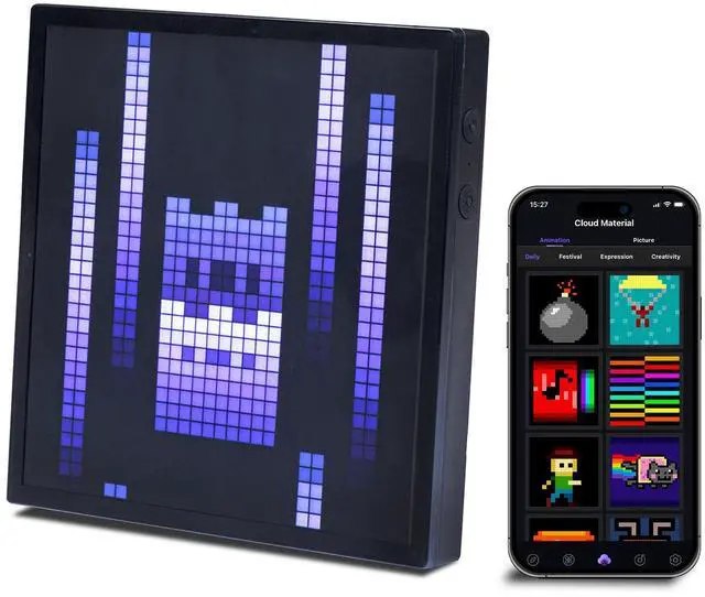 Main image of Tech Solutions Smart Bluetooth Pixel Frame 32x32 Programmable RGB LED Display for Art, Animations, Digital Clock, DIY Decor, and Gaming Accessories