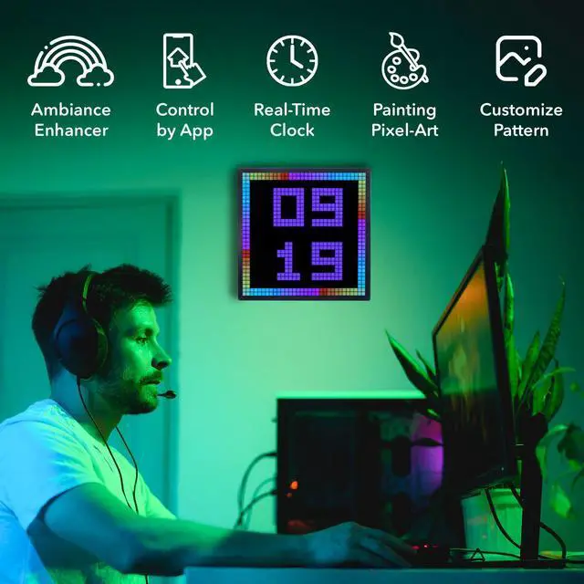 Alt view image 2 of 7 - Tech Solutions Smart Bluetooth Pixel Frame 32x32 Programmable RGB LED Display for Art, Animations, Digital Clock, DIY Decor, and Gaming Accessories