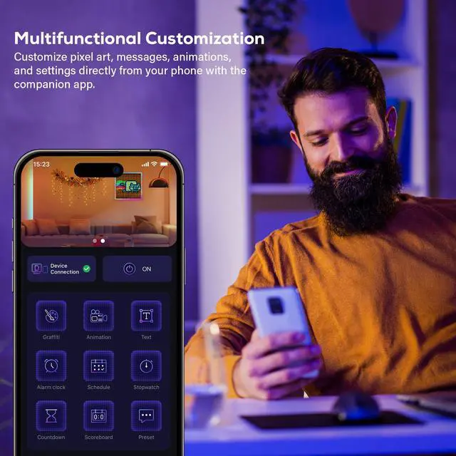 Alt view image 4 of 7 - Tech Solutions Smart Bluetooth Pixel Frame 32x32 Programmable RGB LED Display for Art, Animations, Digital Clock, DIY Decor, and Gaming Accessories
