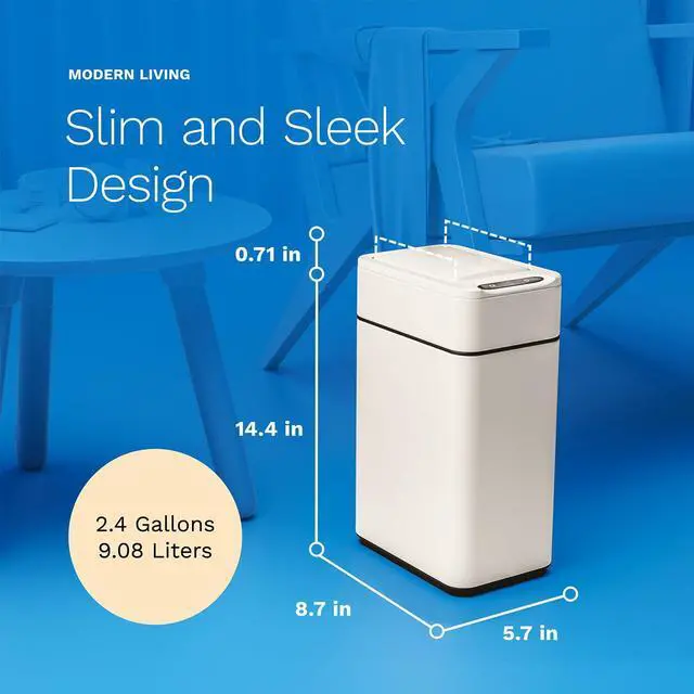 Alt view image 2 of 7 - 2.4 Gallon Touchless Sensor Trash Can, Automatic Retractable Butterfly Lid, Batteries Included, Space-Efficient, Easy Clean, Battery-Powered