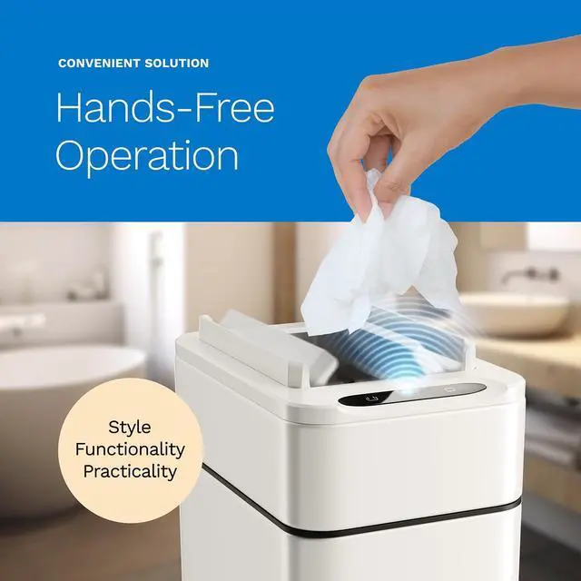 Alt view image 7 of 7 - 2.4 Gallon Touchless Sensor Trash Can, Automatic Retractable Butterfly Lid, Batteries Included, Space-Efficient, Easy Clean, Battery-Powered