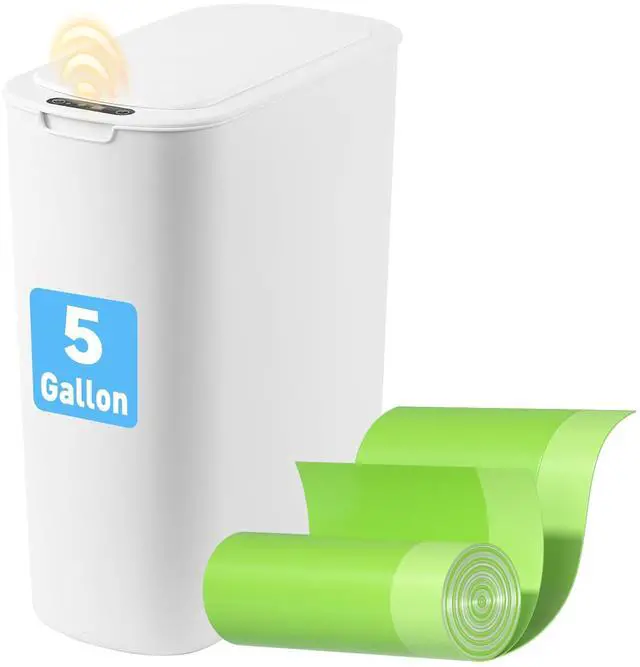 Main image of Automatic Motion Sensor Bathroom Trash Can with Lid, 5 Gallon Touchless Trash Bin,Smart Electric Narrow Waterproof Garbage Bin for Toilet, Office, Bedroom, Living Room, Dorm (White
