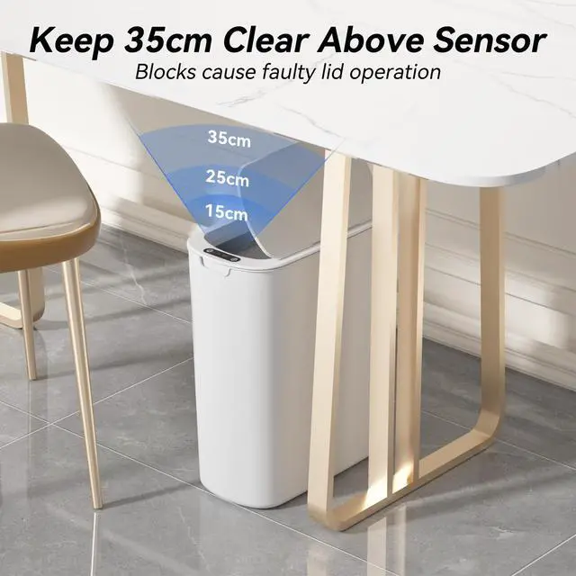 Alt view image 3 of 7 - Automatic Motion Sensor Bathroom Trash Can with Lid, 5 Gallon Touchless Trash Bin,Smart Electric Narrow Waterproof Garbage Bin for Toilet, Office, Bedroom, Living Room, Dorm (White