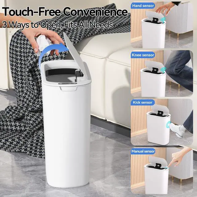 Alt view image 5 of 7 - Automatic Motion Sensor Bathroom Trash Can with Lid, 5 Gallon Touchless Trash Bin,Smart Electric Narrow Waterproof Garbage Bin for Toilet, Office, Bedroom, Living Room, Dorm (White