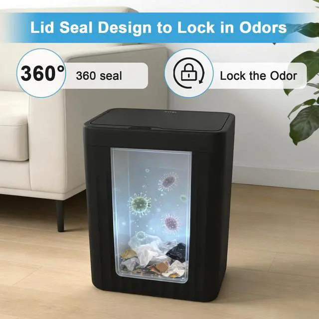 Alt view image 4 of 7 - 4 Gal Bathroom Trash Can with Lid,Automatic Garbage Can with Touchless and Sealed Design,Slim Motion Sensor Waterproof Plastic Trash Bin Suitable for Bedrooms,Bathrooms,Kitchens2 Pack, Black