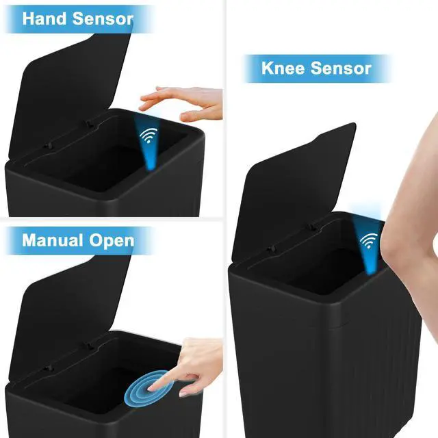 Alt view image 6 of 7 - 4 Gal Bathroom Trash Can with Lid,Automatic Garbage Can with Touchless and Sealed Design,Slim Motion Sensor Waterproof Plastic Trash Bin Suitable for Bedrooms,Bathrooms,Kitchens2 Pack, Black