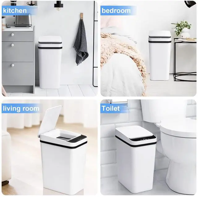 Alt view image 7 of 7 - Bathroom Trash Cans with Lid Touchless Automatic Motion Sensor 4 Gallon Small Garbage Can, Smart Electric Plastic Narrow Garbage Bin for Living Room Bedroom Office Kitchen (White)