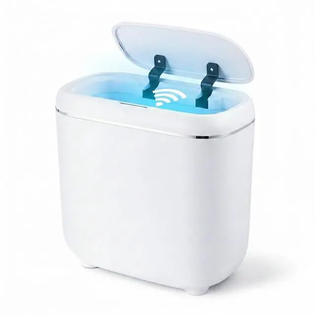 Main image of Motion Sensor Trash Can, Automatic Touchless Trash bin, 2.6 Gallon for Bathroom, Bedroom & Office - Waterproof, Quiet Close, White