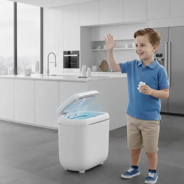 Alt view image 5 of 7 - Motion Sensor Trash Can, Automatic Touchless Trash bin, 2.6 Gallon for Bathroom, Bedroom & Office - Waterproof, Quiet Close, White