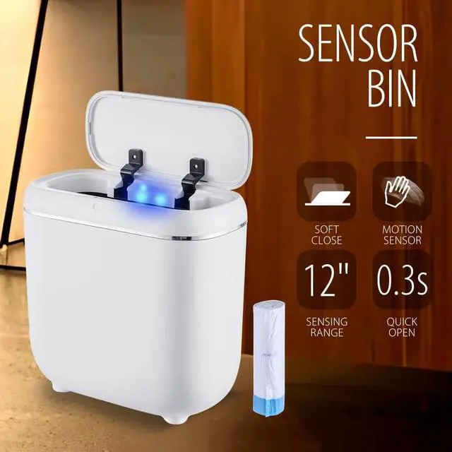 Alt view image 7 of 7 - Motion Sensor Trash Can, Automatic Touchless Trash bin, 2.6 Gallon for Bathroom, Bedroom & Office - Waterproof, Quiet Close, White