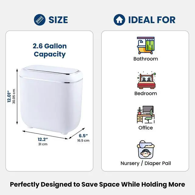 Alt view image 6 of 7 - Motion Sensor Trash Can, Automatic Touchless Trash bin, 2.6 Gallon for Bathroom, Bedroom & Office - Waterproof, Quiet Close, White