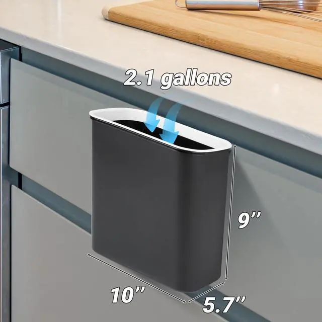 Alt view image 2 of 7 - 2.1 Gallon Magnetic Garbage Can, BBQ Grills Utensils Organizer Holder, Wall-Mounted Hanging Trash Bin for Kitchen, Cabinet, Door, Bedroom, Bathroom, Camping