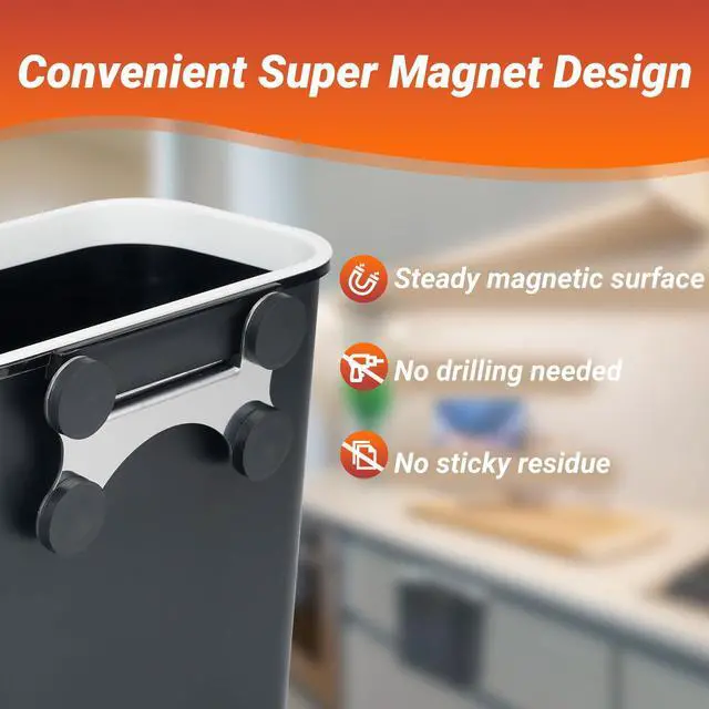 Alt view image 3 of 7 - 2.1 Gallon Magnetic Garbage Can, BBQ Grills Utensils Organizer Holder, Wall-Mounted Hanging Trash Bin for Kitchen, Cabinet, Door, Bedroom, Bathroom, Camping