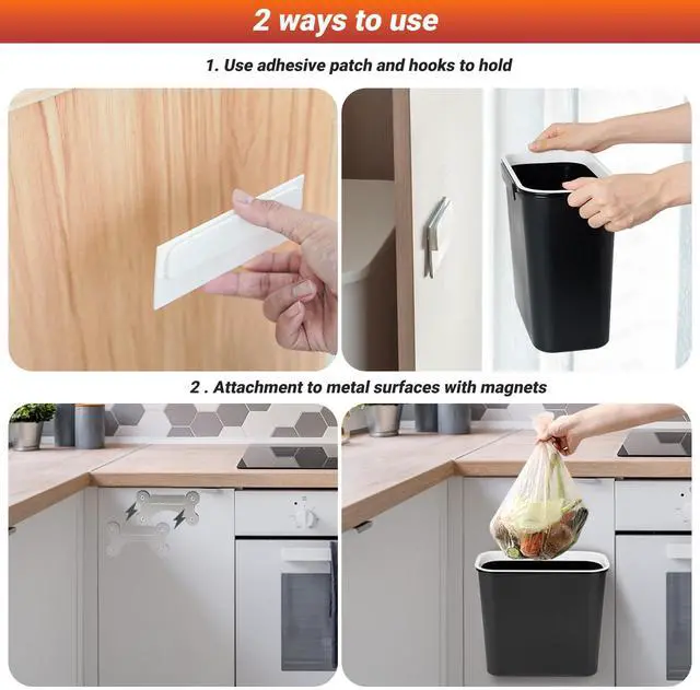 Alt view image 4 of 7 - 2.1 Gallon Magnetic Garbage Can, BBQ Grills Utensils Organizer Holder, Wall-Mounted Hanging Trash Bin for Kitchen, Cabinet, Door, Bedroom, Bathroom, Camping