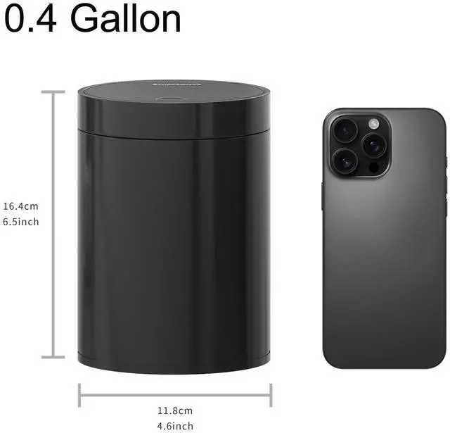 Alt view image 6 of 6 - Mini Trash Can for Desk with Pop Up Lid,1.5L Metal Tiny Trash Can for Desk, 0.4 Gal Stainless Steel mini Desk Trash can with LidSmall Counter Garbage Bin with 1 Roll Bags for Bathroom,Office(Black)