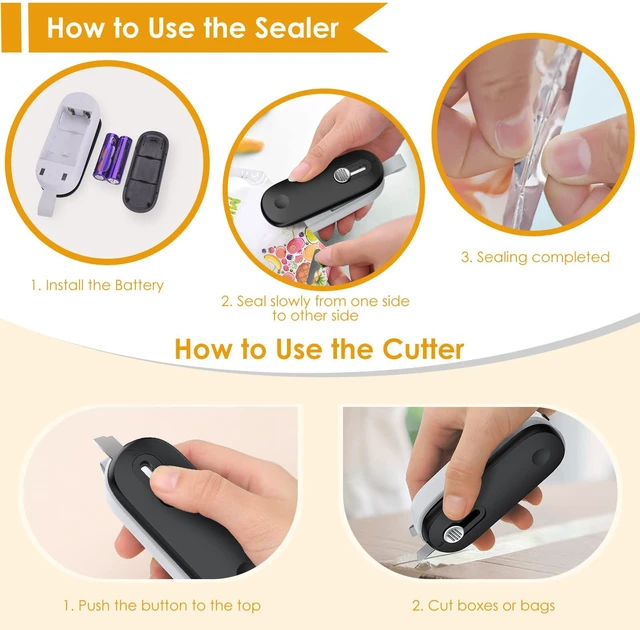 Alt view image 5 of 7 - Mini Bag Sealer, 2 in 1 Heat Sealer with Cutter, Portable Resealer Machine for Chip, Plastic Bags Food Storage Snacks (Batteries Included)