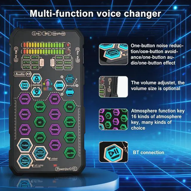 Alt view image 2 of 7 - SK9 Portable Handheld Voice Changer Set with Live Sound Effects for Karaoke, Broadcasting, Living, Singing, Recording, Gaming, Gift