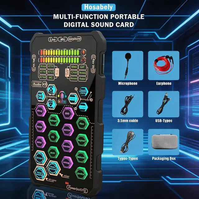 Alt view image 5 of 7 - SK9 Portable Handheld Voice Changer Set with Live Sound Effects for Karaoke, Broadcasting, Living, Singing, Recording, Gaming, Gift
