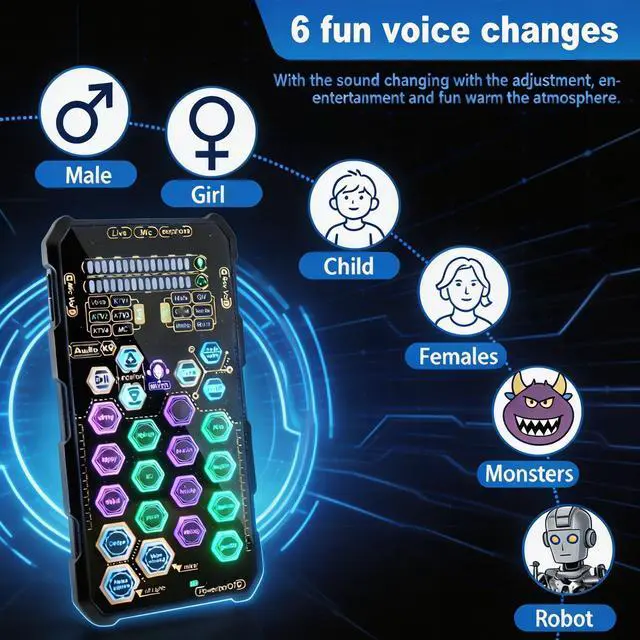 Alt view image 6 of 7 - SK9 Portable Handheld Voice Changer Set with Live Sound Effects for Karaoke, Broadcasting, Living, Singing, Recording, Gaming, Gift