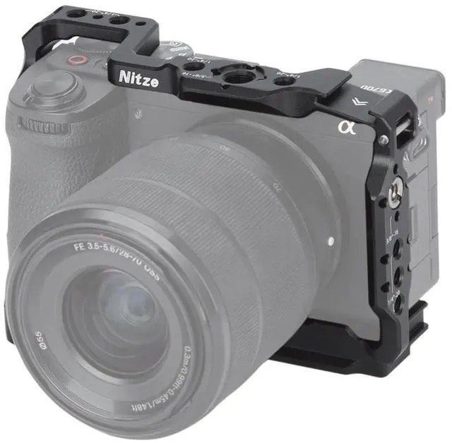 Main image of a6700 Camera Cage for Sony A6700 / Alpha 6700 with Built-in Cold Shoe, NATO Rail and Arca Quick Release Plate - T-S12A