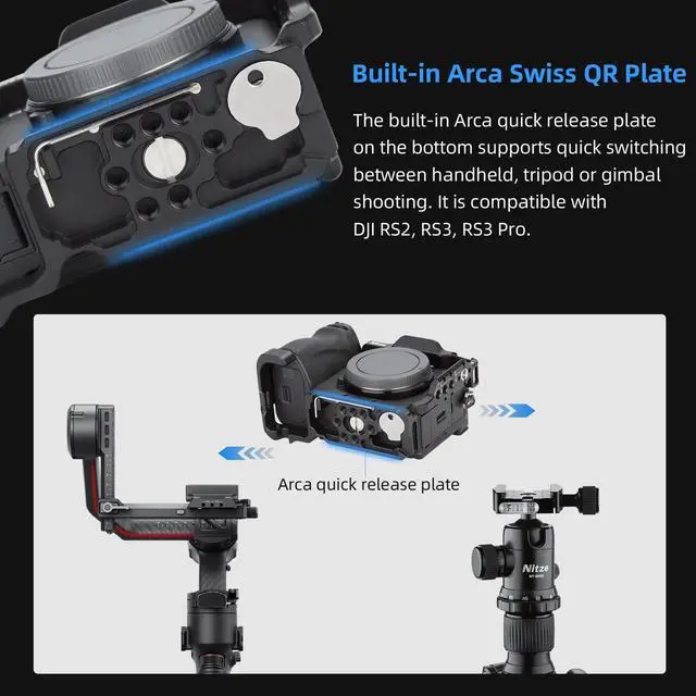 Alt view image 4 of 7 - a6700 Camera Cage for Sony A6700 / Alpha 6700 with Built-in Cold Shoe, NATO Rail and Arca Quick Release Plate - T-S12A