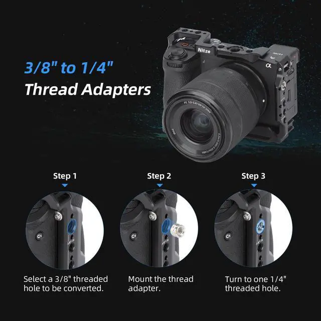Alt view image 5 of 7 - a6700 Camera Cage for Sony A6700 / Alpha 6700 with Built-in Cold Shoe, NATO Rail and Arca Quick Release Plate - T-S12A