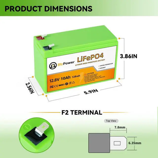 Alt view image 2 of 7 - 12V 10Ah LiFePO4 Battery,3000+ Deep Cycles Lithium Batteries,Built-in 10A BMS,Perfect for Cyberpower UPS,Fishfinder,Lighting,Power Wheels,Lighting,Lawn Mower